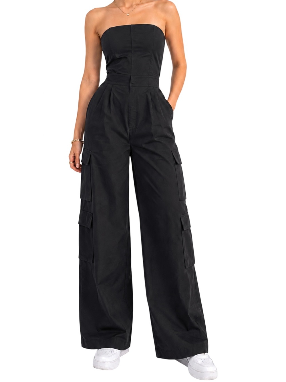 J for Justify Cargo Black Strapless Jumpsuit Women’s Large NWT Wide Leg
